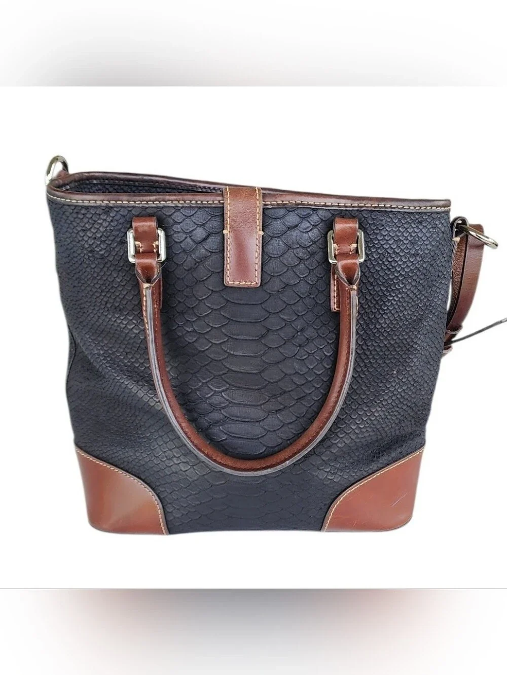 Vintage Dooney & Bourke Black and Brown Leather Embossed Tote